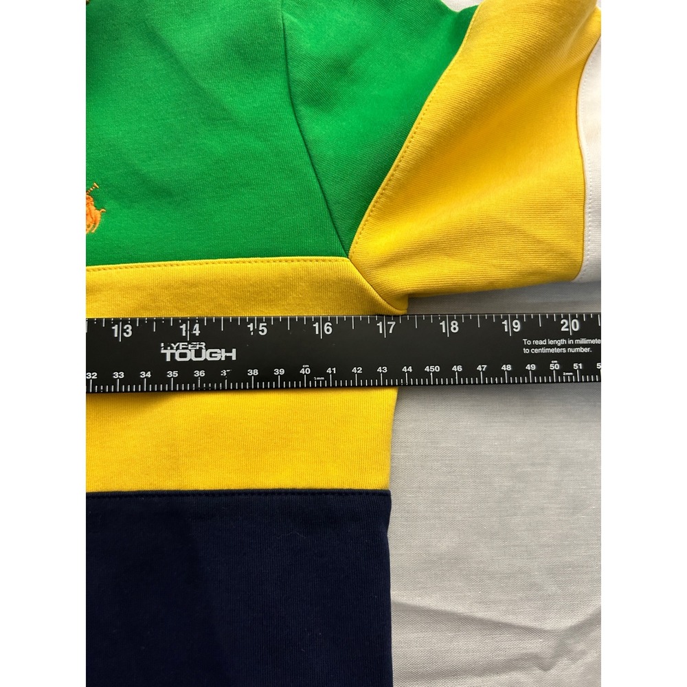 Polo Ralph Lauren Kids M 10-12 Colorblock Quarter Zip Sweatshirt Green Navy Blue - Picture 6 of 8